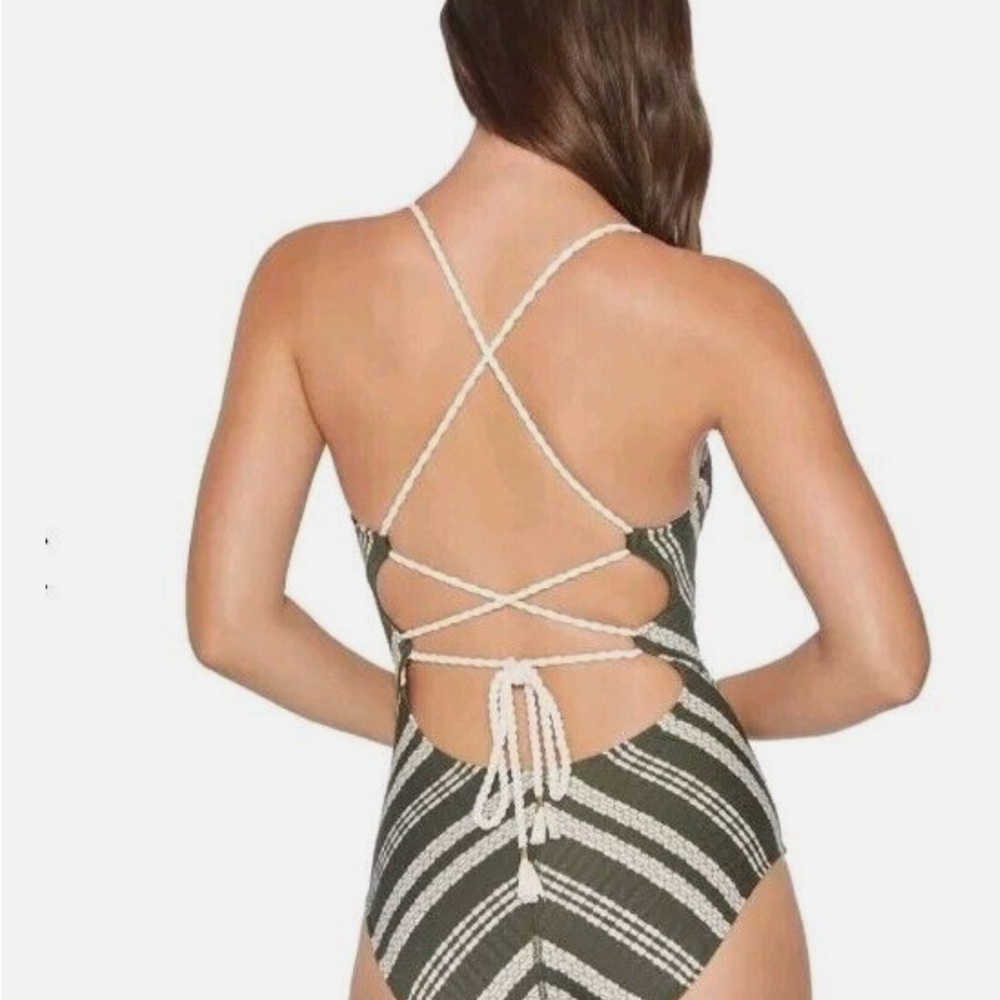 Robin Piccone Green and White Striped Swimsuit - Picture 2 of 5